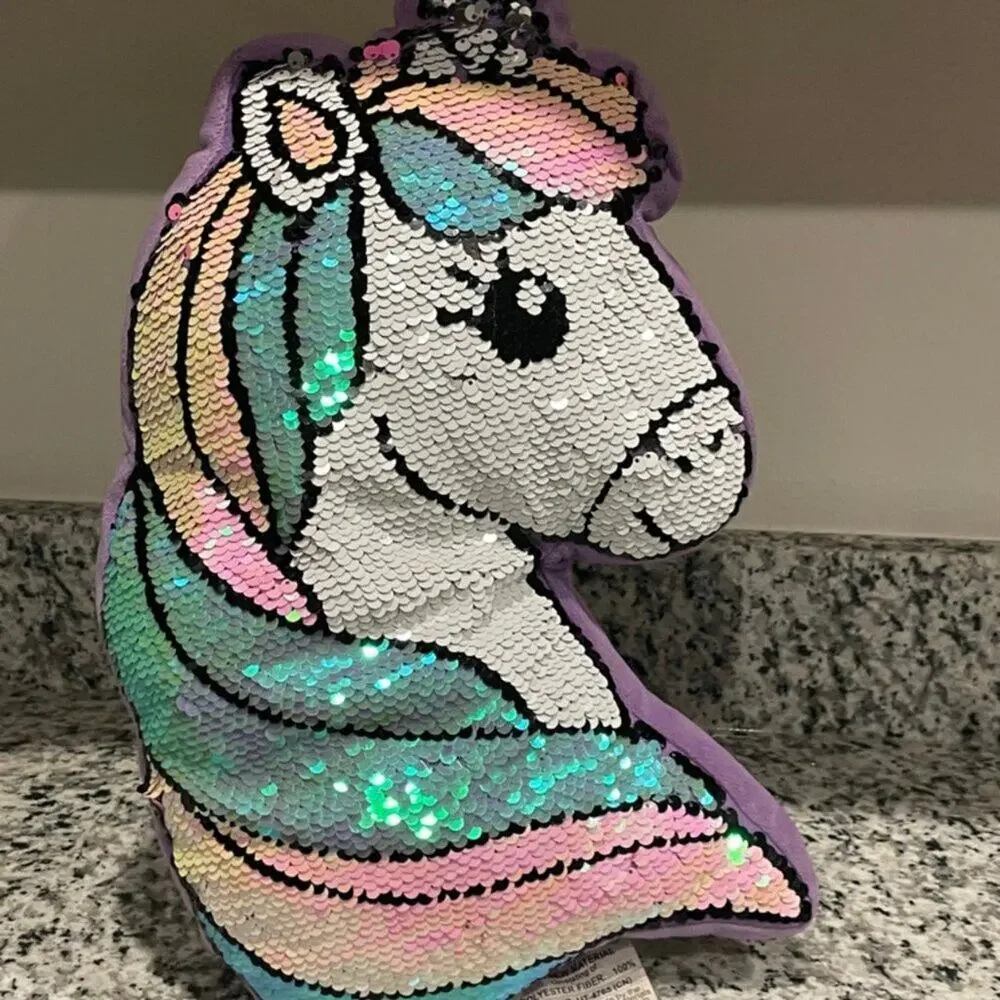 UNICORN PILLOW SEQUIN RAINBOW 16.5’ SOFT PLUSH DECORATIVE KAWAII COLLECTIBLE